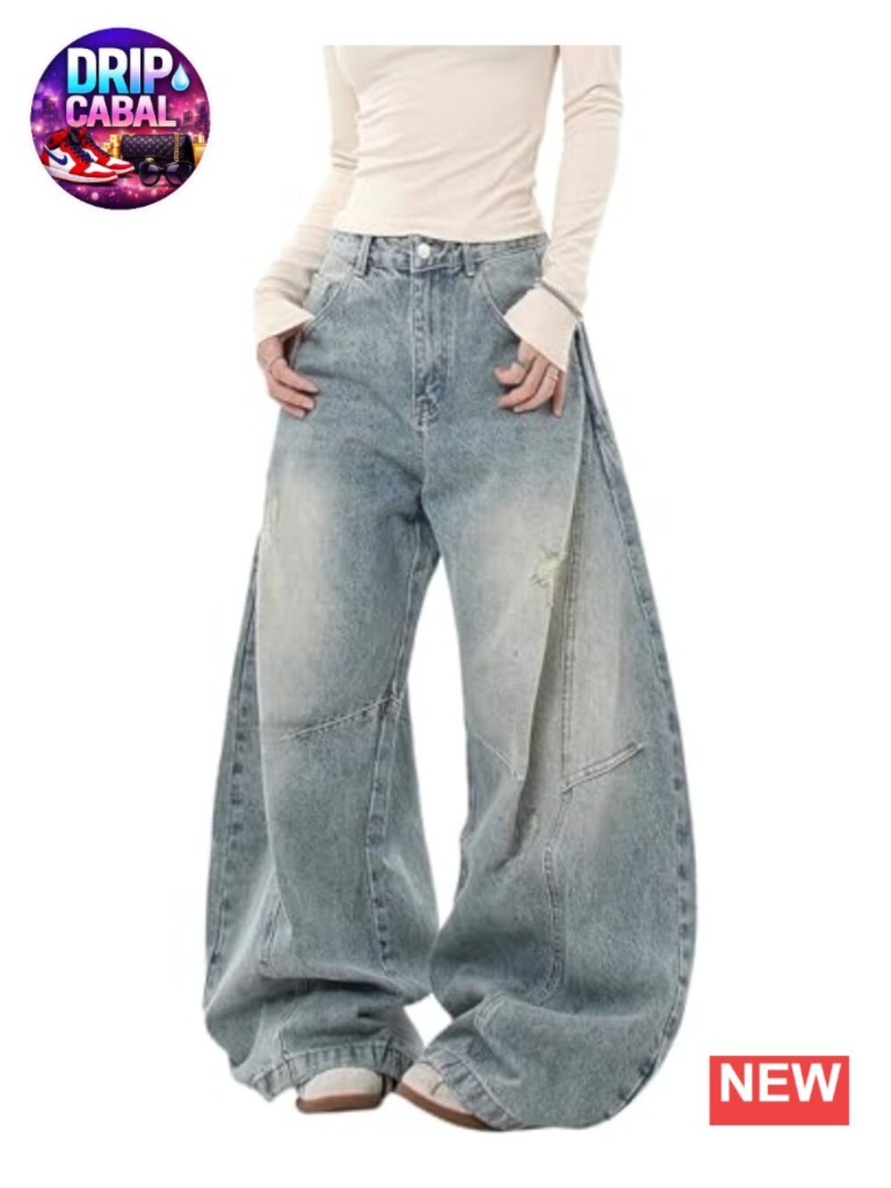 Baggy Barrel Jeans Wide Leg Low Rise Denim Pants Women Vintage